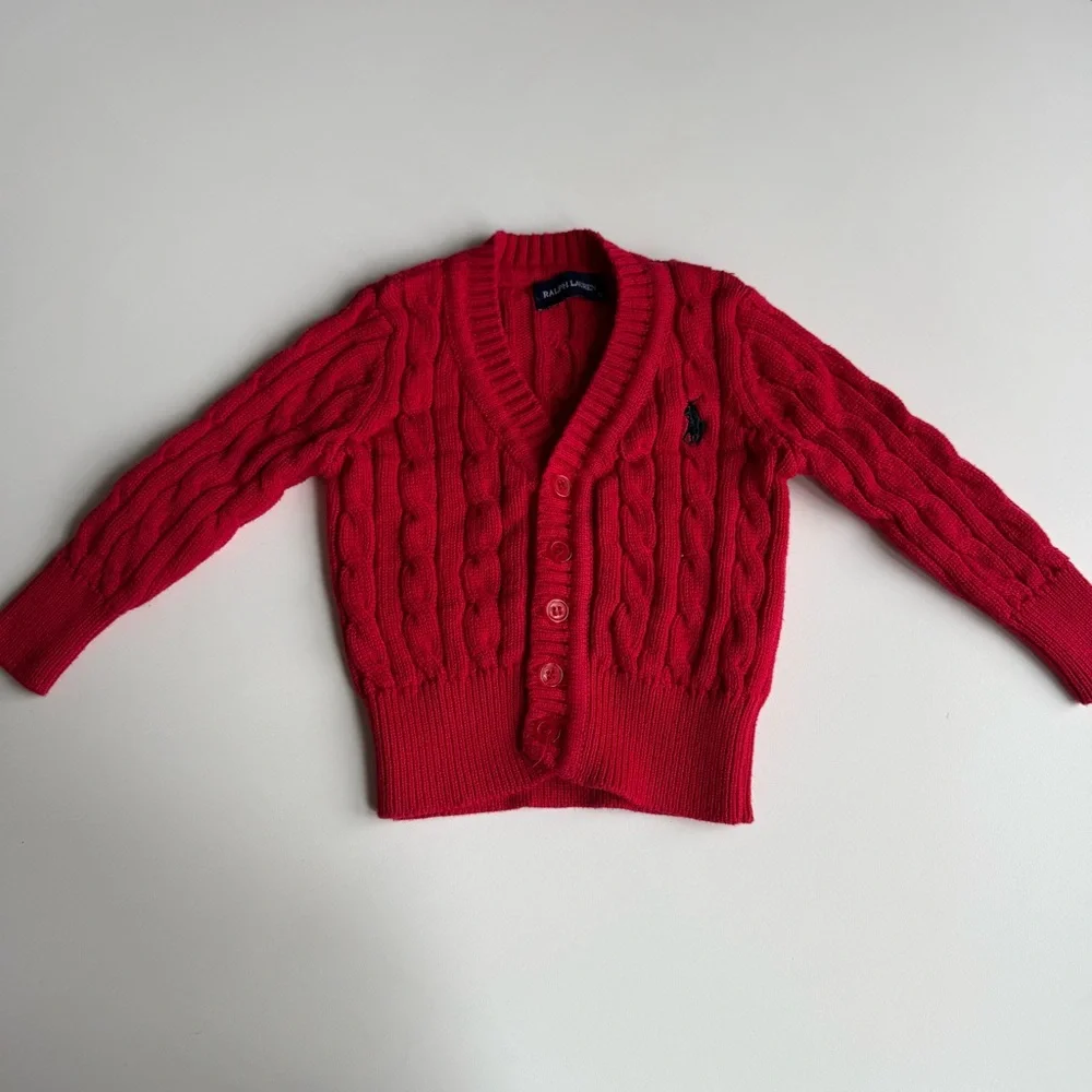 Ralph Lauren Baby Cable Knit Cardigan Sweater Red 18-24 Months 100% Cotton